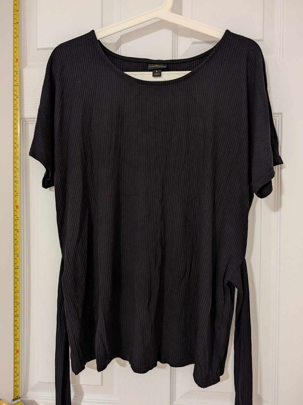 Worthington Black Ribbed Short Sleeve Shirt with Ties